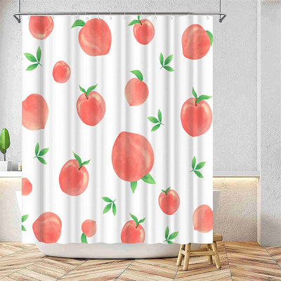 East Urban Home Peach Shower Curtain For Bathromm Cute Fresh Fruits